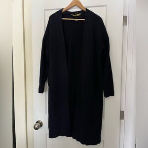 DEAR Cashmere 💯 Merino Wool Navy Blue Open Front Long Cardigan Coatigan L